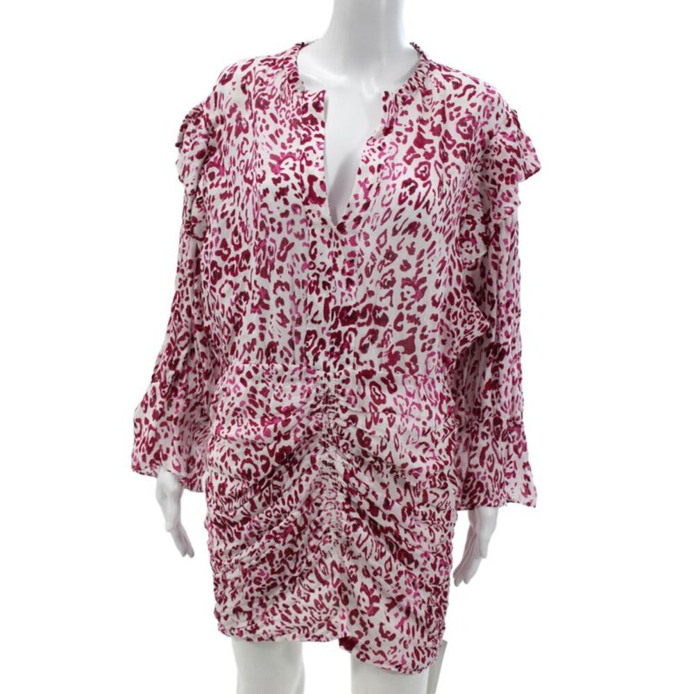 IRO Women Kaftan Shirt Dress Pink Animal Print V-Neck Long Sleeve Size 40